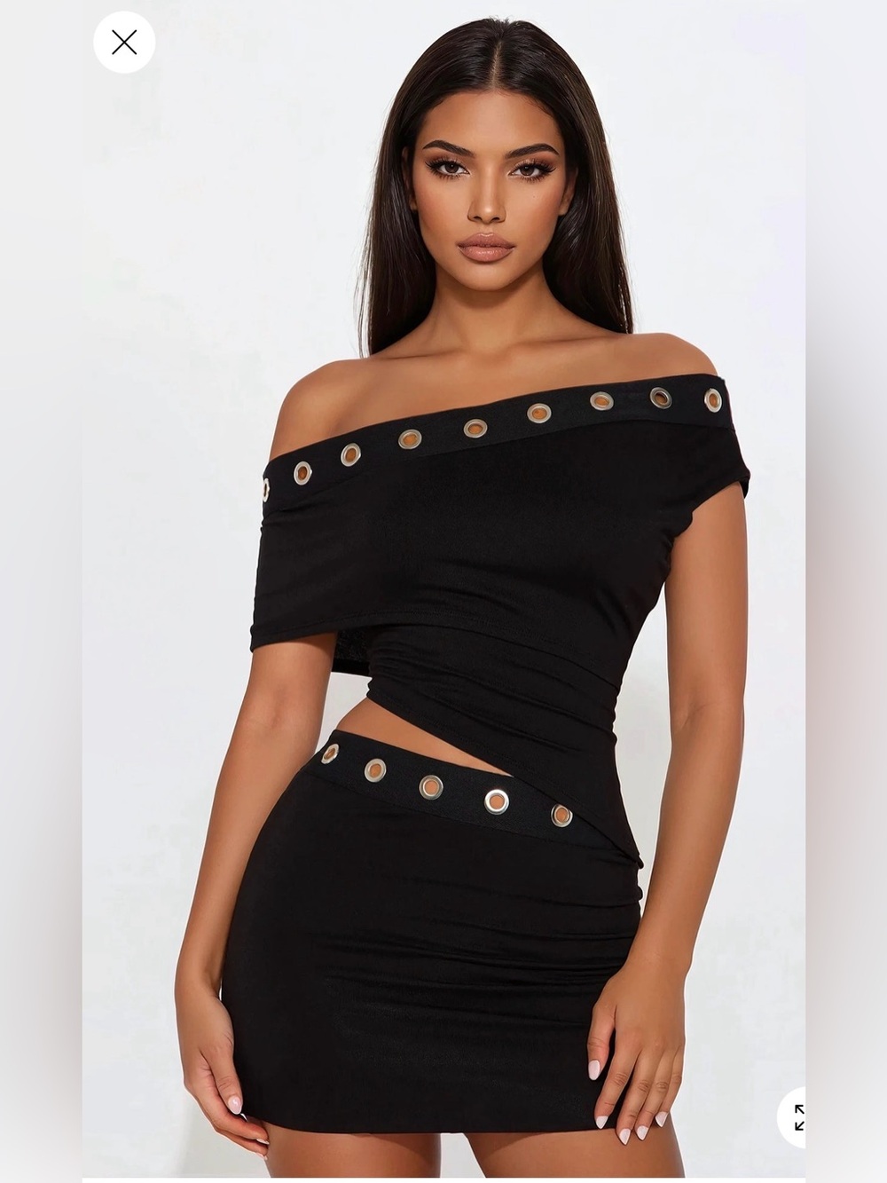 Fashion Nova Black Off-Shoulder Top and Mini Skirt Set